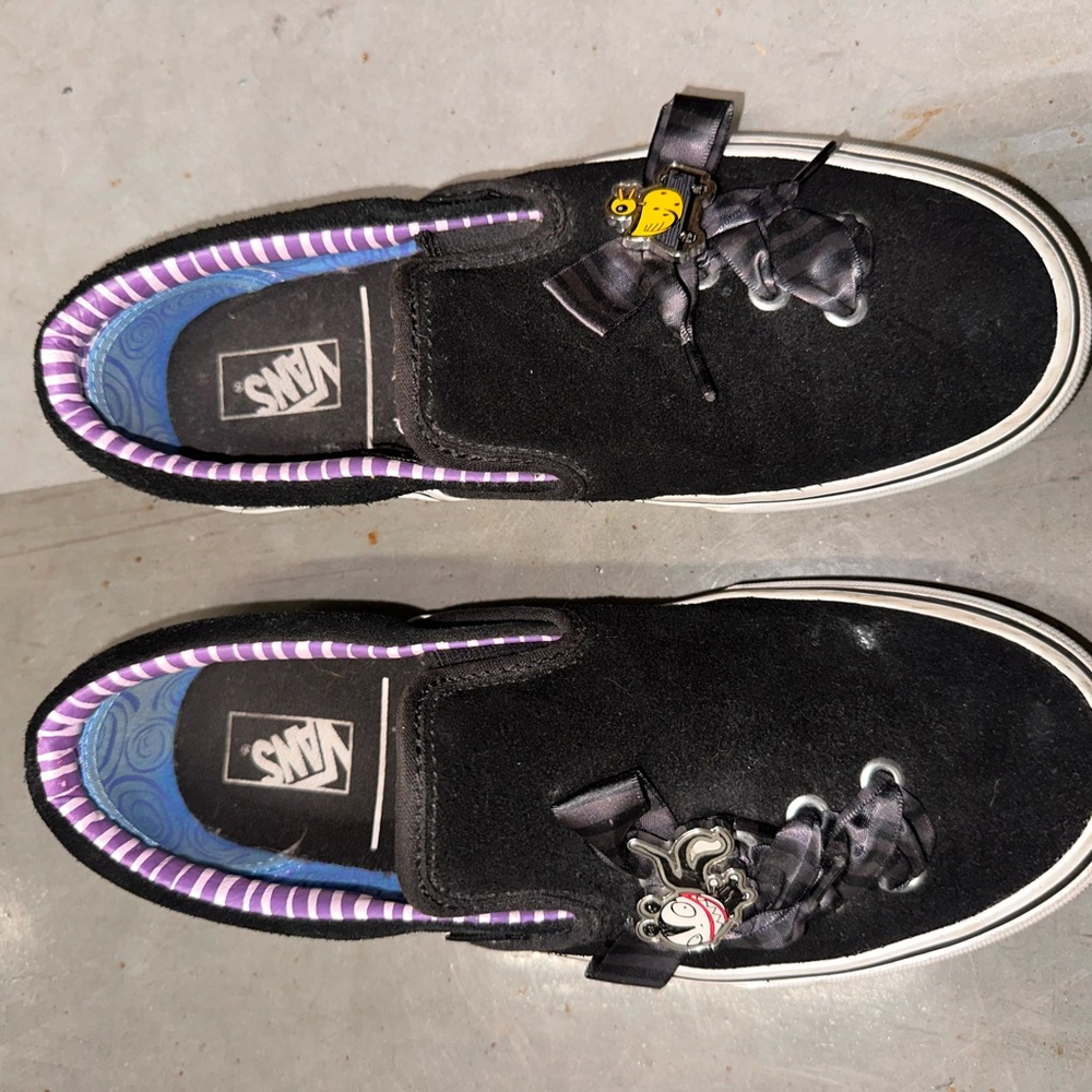 Vans Black and Purple Slip-On Sneakers